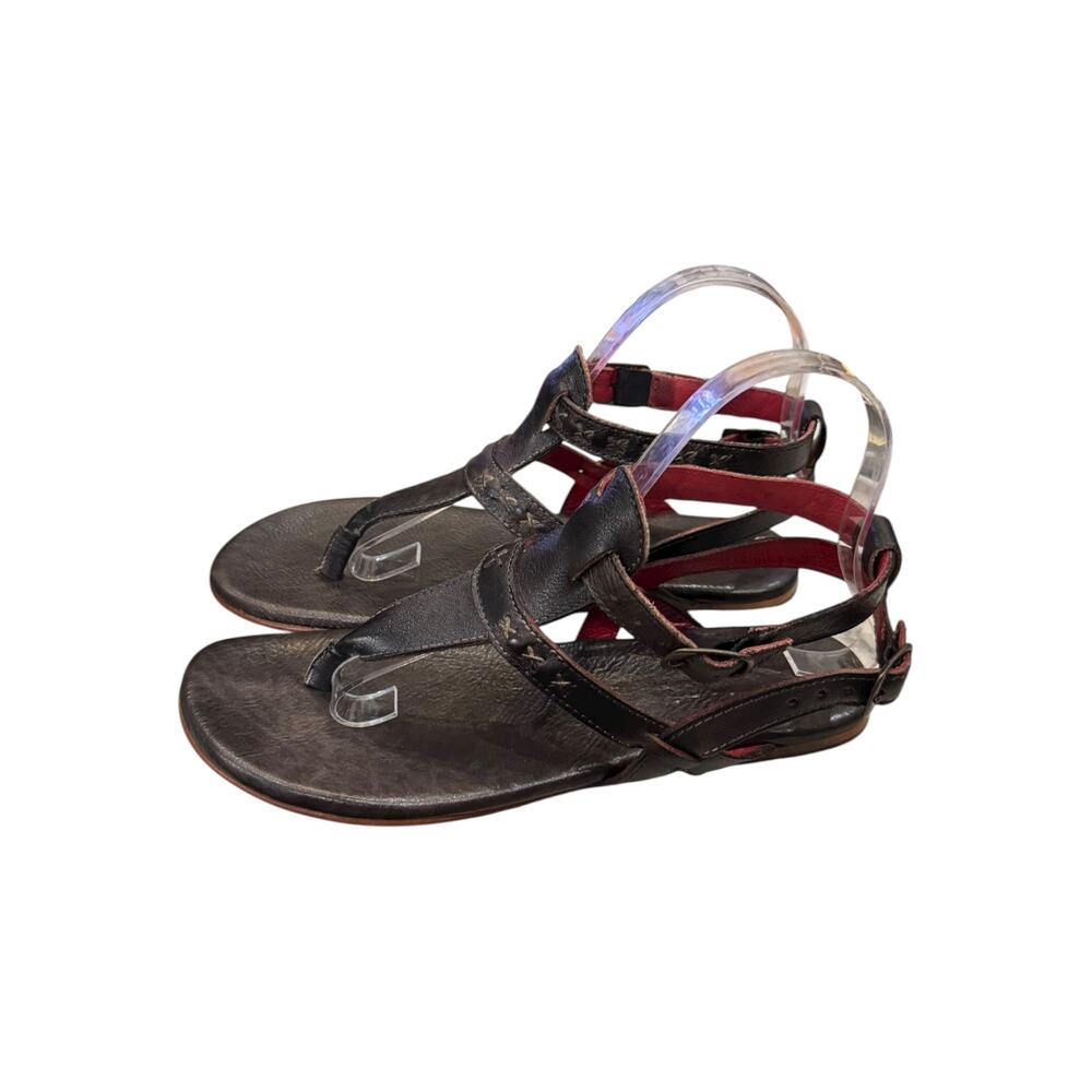 BED|STÜ Moon Black Rustic Leather Ankle Strap Sandals Size 8 Box - Picture 3 of 8
